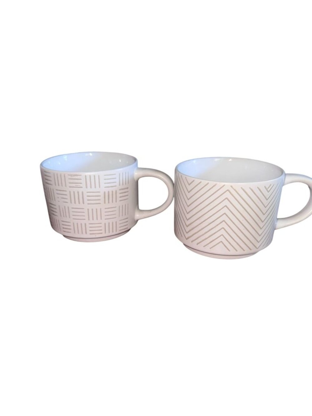 Eccolo Set Of 2 Ceramic Mugs With Geometric Patterns 12 Oz White & Tan